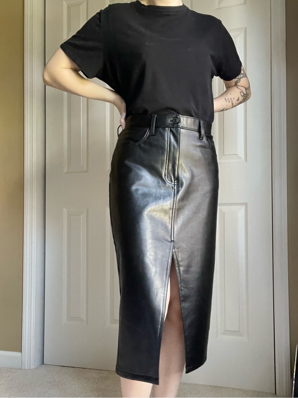 Abercrombie & Fitch Faux Leather Midi Skirt